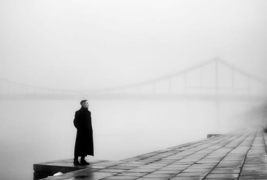 A Solitary Figure in the Mist. High quality photo