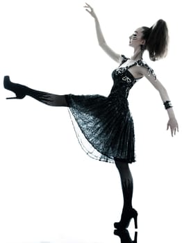 one young beautiful woman fashion model in on aura tout vu silk black fantasy haute couture summer dress in studio white background