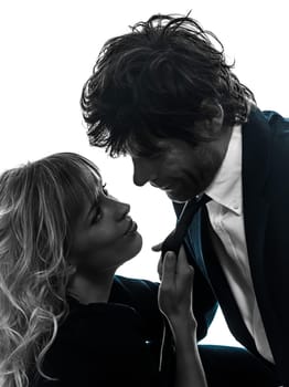 sexy stylish couple  caucasian in silhouette on white background