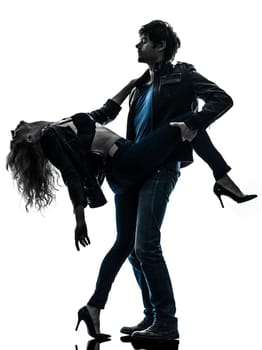 sexy stylish couple  caucasian in silhouette on white background