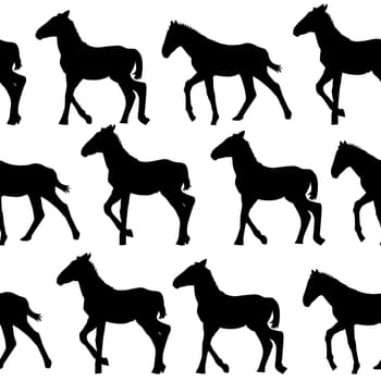 Foals silhouettes in rows seamless background