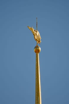 the Peter and Paul Fortress spire at sunset. High quality photo