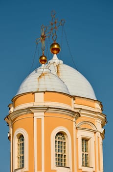 domes with golden crosses of the Prince Vladimir Cathedral on a sunny day. High quality photo