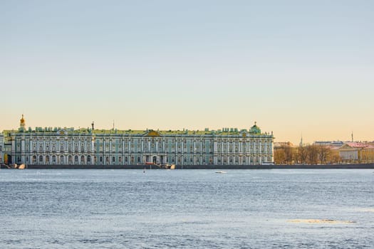 ice drift on the Neva River with a view the Winter Palace. High quality photo
