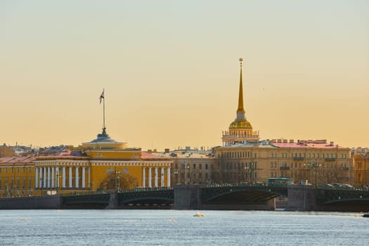 ice drift on the Neva River with a view of Admiralty building, Russia, St.Petersburg. High quality photo