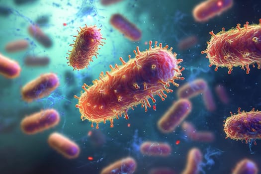 3D image of red blood cells or viruses in the body. The concept of microorganisms inside a person.