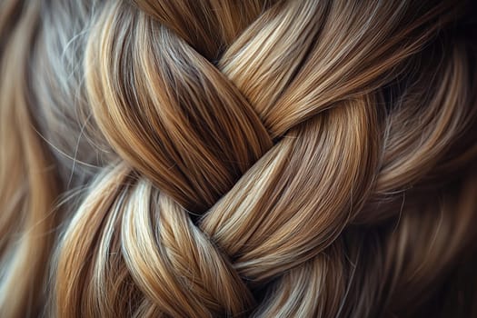 Close up of shiny brown hair in a braid. Hair color or shades