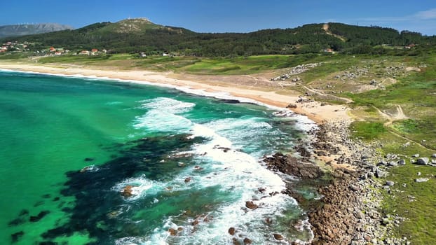 Stunning aerial captures showcase a pristine beach featuring turquoise waters along with serene landscapes all around