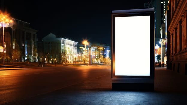 Empty advertisement display in summer night. beauty night visible in background. Modern marketing media template. Mock up poster..