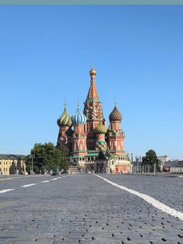 Moscow, Russia - May 28, 2025. St. Basil's Cathedral with its colorful onion domes stands prominently in Moscow's Red Square. Made on smartphone.