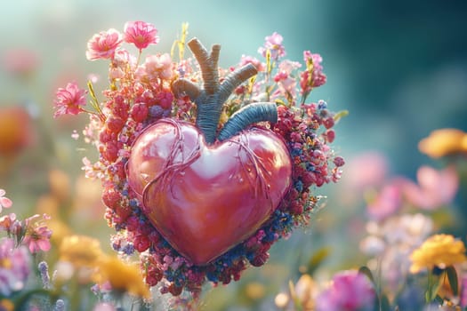 Illustration of a human heart with flowers growing on it. Heart Protection