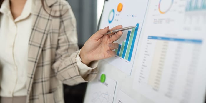 A professional presenting financial growth data on a chart, highlighting key performance indicators in business.