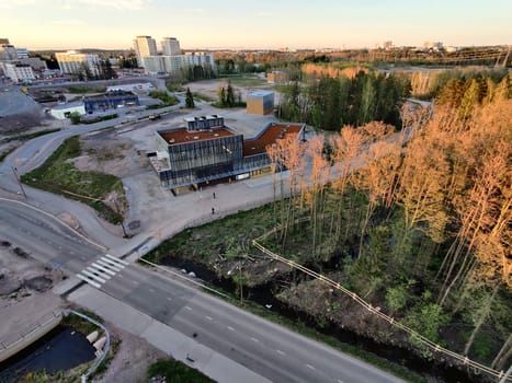 Espoo, Finland - MAY 17, 2025: Meritie road in the city of Espoo, Finland, Finnoo metro station before reconstruction.