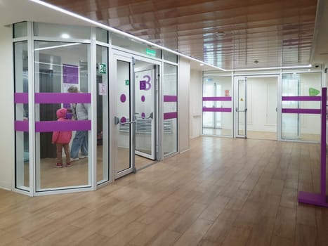 Moscow, Russia - May 14. 2025. Modern interior of State children polyclinic in Moscow