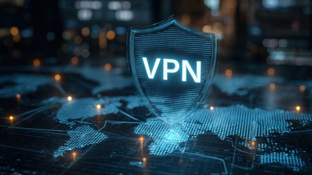 futuristic digital illustration representing cybersecurity and VPN protection..