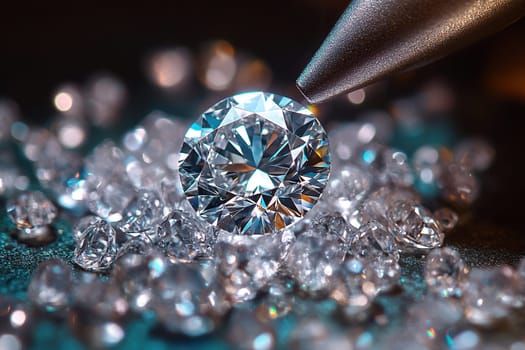 Diamond processing and cutting. Close-up of a processed diamond. Jewelry industry.