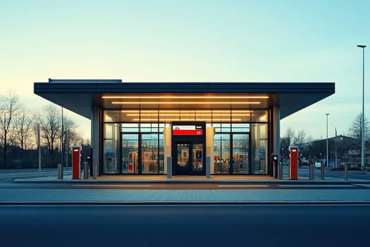 A petrol station on the outskirts of the city in the evening.