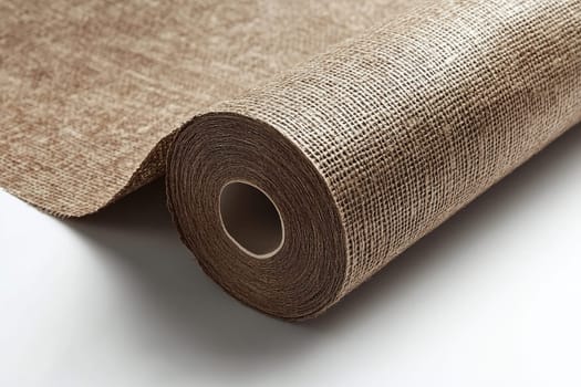 A roll of brown bronze wallpaper is rolled out on a white surface.