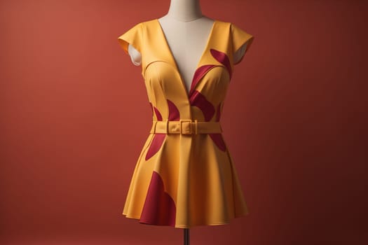 Women's yellow dress on a mannequin in a fashion store. generative ai