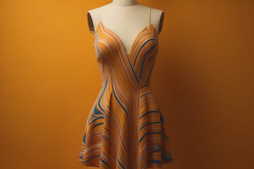 Women's summer dress on a mannequin. Orange background. generative ai
