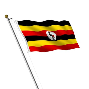 A Uganda flagpole 3d illustration on white with clipping path