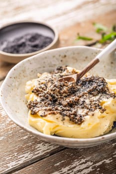 Homemade truffle butter with olive oil and black salt