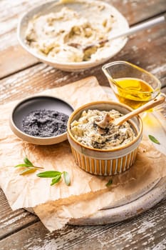 Homemade truffle butter with olive oil and black salt