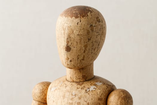 Weathered Wooden Artists Mannequin Macro in Soft Neutral Palette