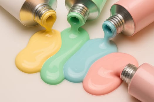 Focus-Stack Macro of Spilled Acrylic Paint Tubes in Bright Pastel High-Key