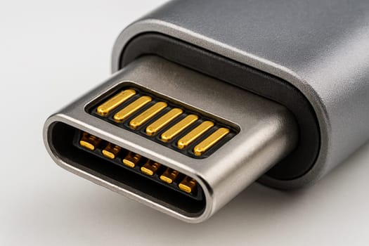 High-Key Macro of USB-C Connector Pins with Soft HDR Lighting