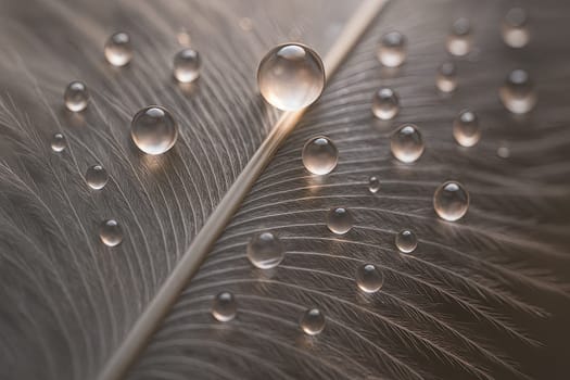 Macro of Feather Barbs and Dewdrops in Bright Pastel High-Key