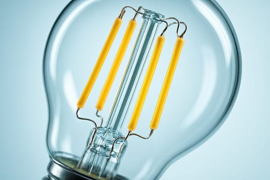 High-Key Macro of LED Filament Bulb Interior in Pastel Light