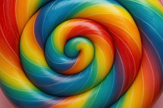 Macro of Rainbow Spiral Lollipop Surface in Soft Pastel High-Key Light