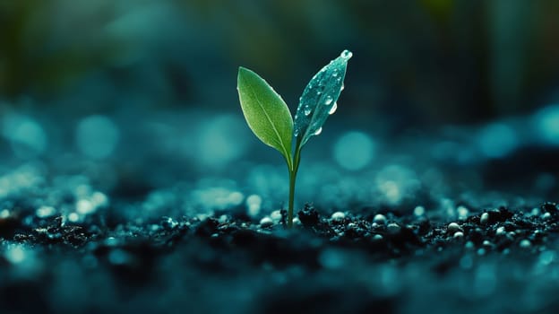 Young sprout growing in the soil cad. selective focus. Generative AI, nature