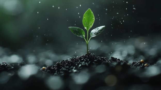 Young sprout growing in the soil cad. selective focus. Generative AI, nature