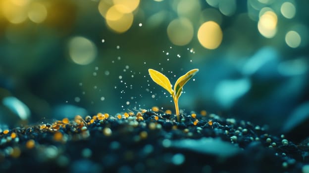Young sprout growing in the soil cad. selective focus. Generative AI, nature