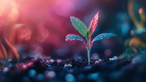 Young sprout growing in the soil cad. selective focus. Generative AI, nature