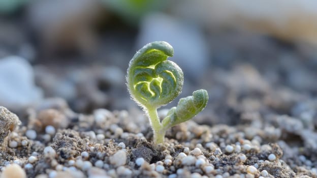 Young sprout growing in the soil cad. selective focus. Generative AI, nature
