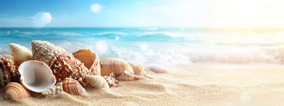 sandy beach, shells and starfish, Generative AI holidays