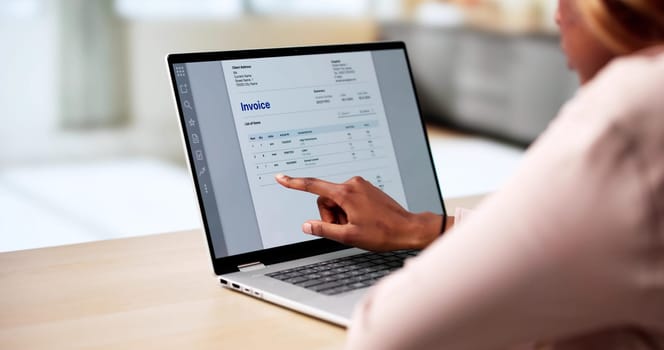 Professional African American Woman Using E-invoice Software For Accounting.