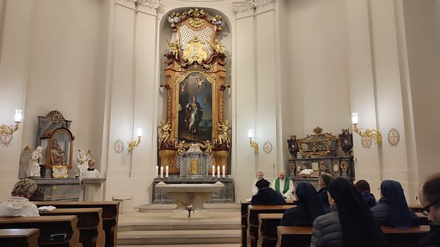 October 22 2024 Hradec Kralove Czech Republic Europe Kralov region, Kralovehradecky kraj. Church interior gathering. High quality photo editorial religion architecture building object people travel tourists tourism shotlisttravel place destination objects