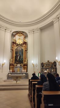 October 22 2024 Hradec Kralove Czech Republic Europe Kralov region, Kralovehradecky kraj. Church interior prayer religion architecture indoor people culture travel tourism indoor . High quality photo editorial shotlisttravel