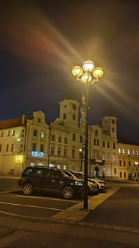 October 22 2024 Hradec Kralove, Czech Republic Europe, Kralov region, Kralovehradecky kraj Night street scene. High quality photo editorial shotlisttravel travel tourism transport business building architecture light