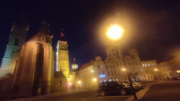 October 22 2024 Hradec Kralove, Czech Republic Europe, Kralov region, Kralovehradecky kraj, Night illuminated architecture. High quality photo