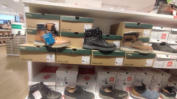 October 22 2024 Hradec Kralove, Czech Republic Europe, Kralov region, Kralovehradecky kraj, Boots shoe store objects editorial industry industrial company commercial business . High quality photo