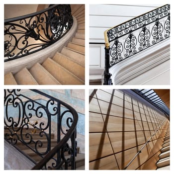 Photo collage of stairs and stair railings