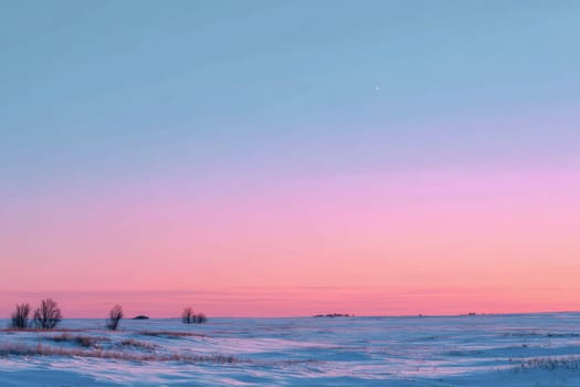 Soft Pastel Gradient Sky Over Snowy Plain at Dawn..