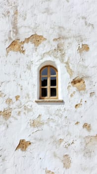 Small Arch Window in White Textured Wall..