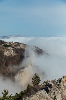 Beautiful scenery of the mountain in the clouds