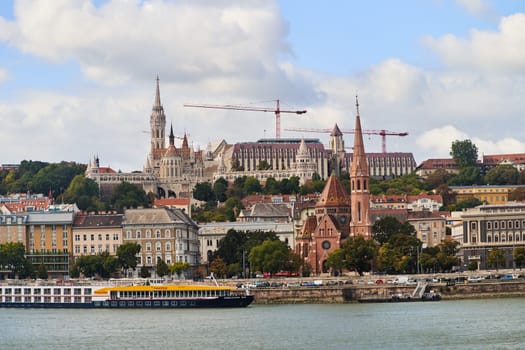Hungary, Budapest - 04.10.2022: Stunning skyline featuring Buda Castle and the Danube River in Budapest, highlighting architectural beauty.